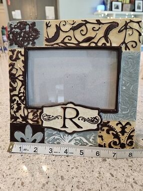 Monogram “R” Picture Frame 4x6 Ceramic Style Decorative Initial Frame